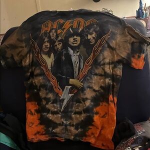 AC/DC Black and Orange Tie-Dye Graphic Tee